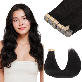 GOO GOO Tape in Hair Extensions 14 inch natural black front view