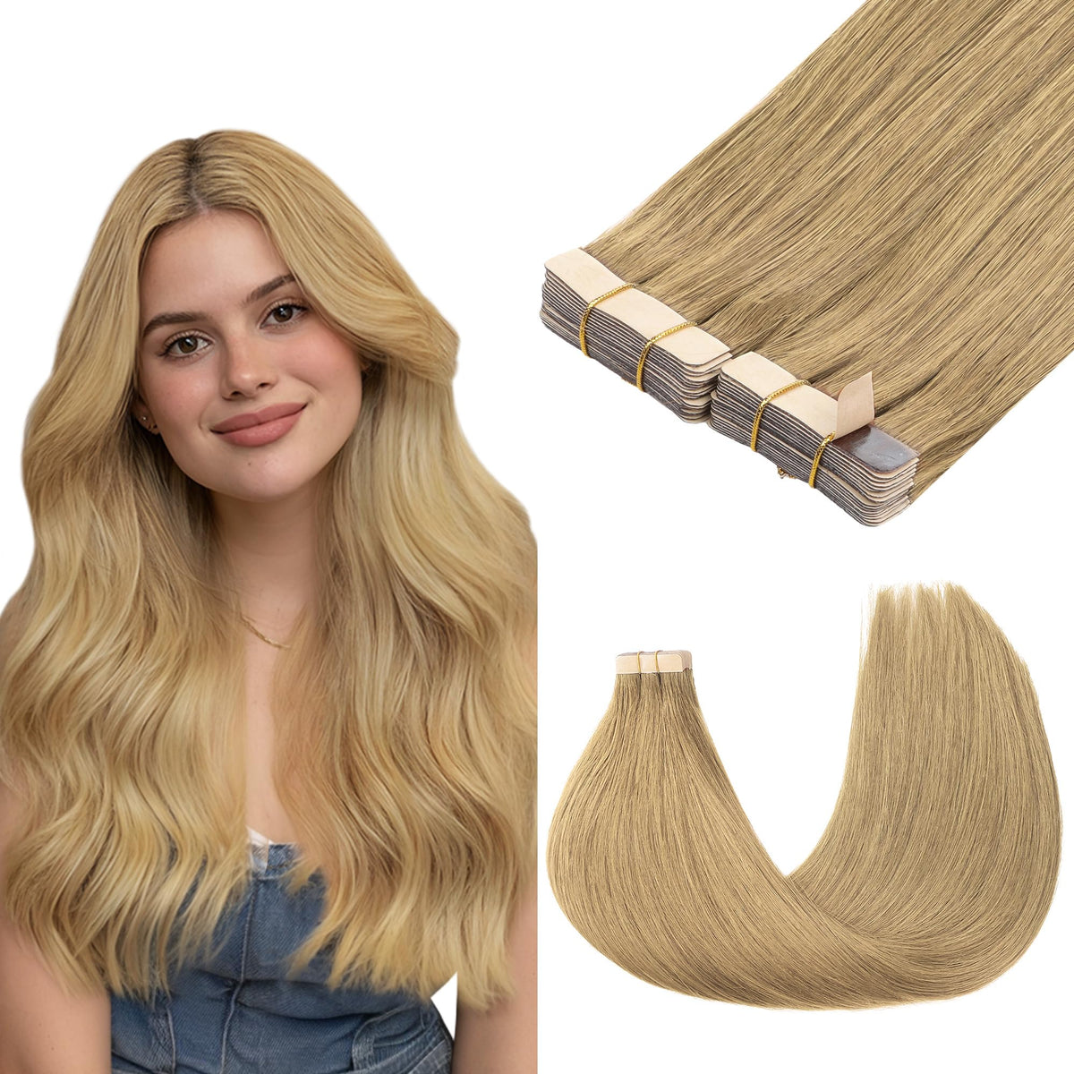 GOO GOO Tape in Hair Extensions 14inch bronde front view