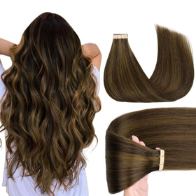 GOO GOO Tape in Hair Extensions 14inch Brown Sugar Swirl Highlights front view