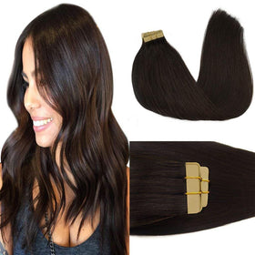 GOO GOO Tape in Hair Extensions 14inch dark brown front view