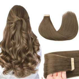 GOO GOO Tape in Hair Extensions 14inch Light Ash Brown front view