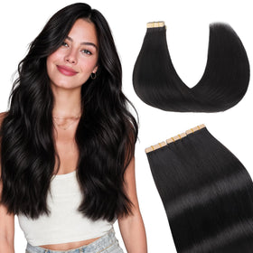 GOO GOO Tape in Hair Extensions 14inch natural black front view