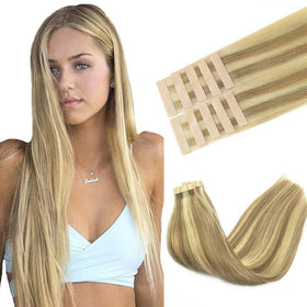 GOO GOO Tape in Hair Extensions 16 inch Light Blonde front view