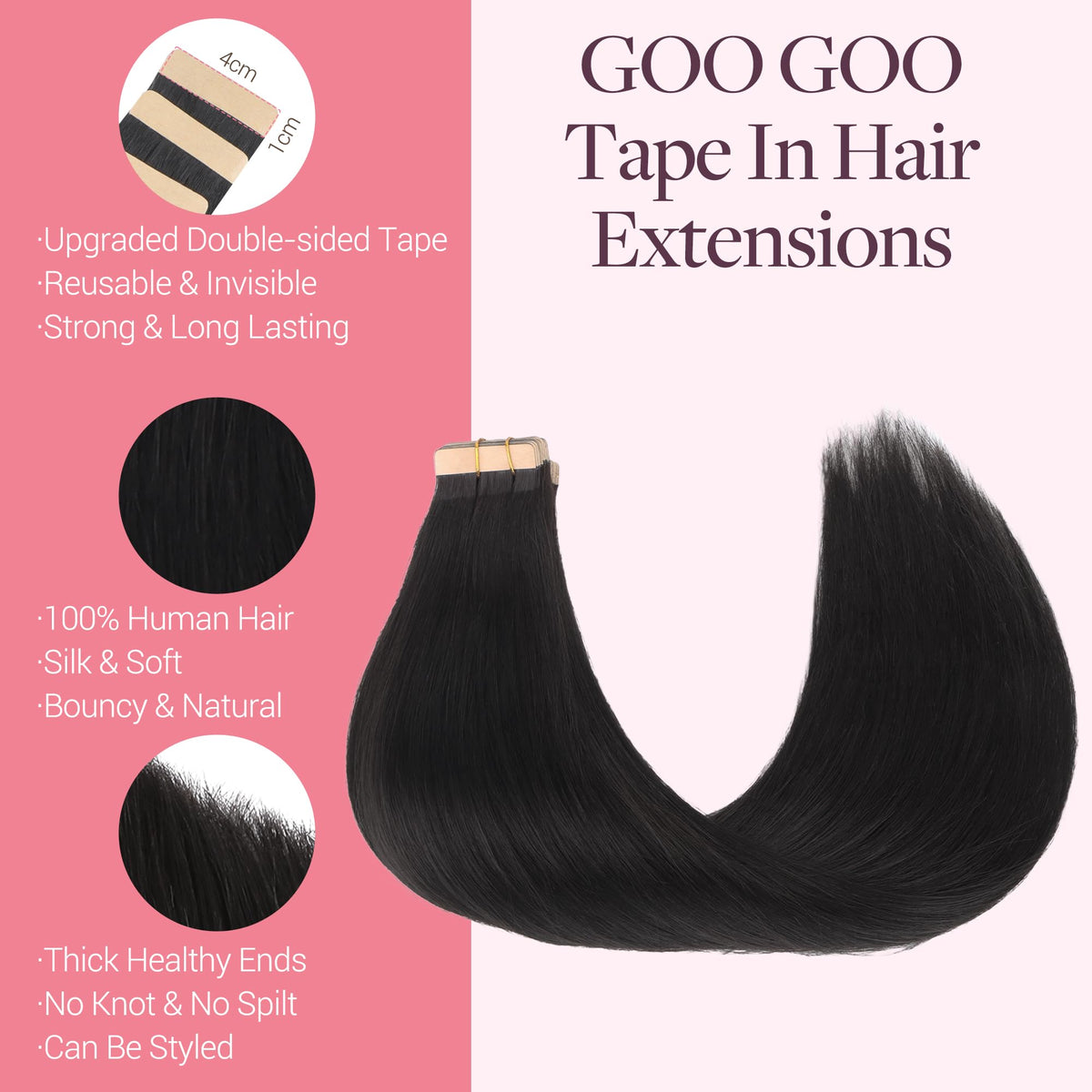 GOO GOO Tape in Hair Extensions 16 inch showing application process