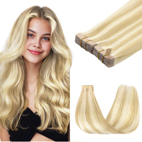 GOO GOO Tape in Hair Extensions 16inch 100g Dirty Blonde Highlights front view