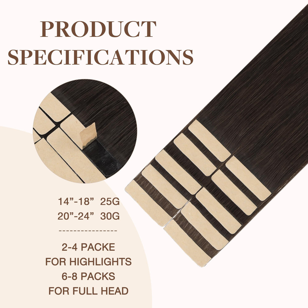 GOO GOO Tape in Hair Extensions 16inch 2A Light Brown close-up of extensions