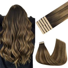 GOO GOO Tape in Hair Extensions 16inch Brunette Balayage front view