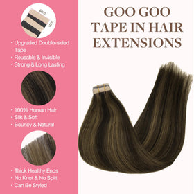 GOO GOO Tape in Hair Extensions 16inch displayed on a model