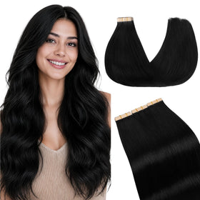 GOO GOO Tape in Hair Extensions 18 inch jet black front view