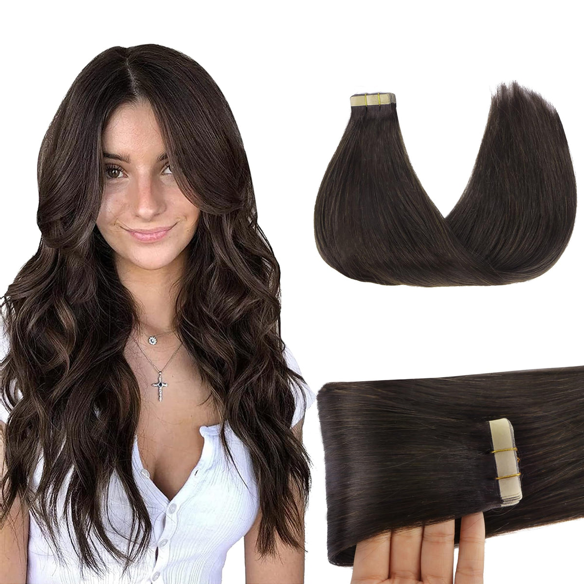 GOO GOO Tape in Hair Extensions 18 inch light brown front view