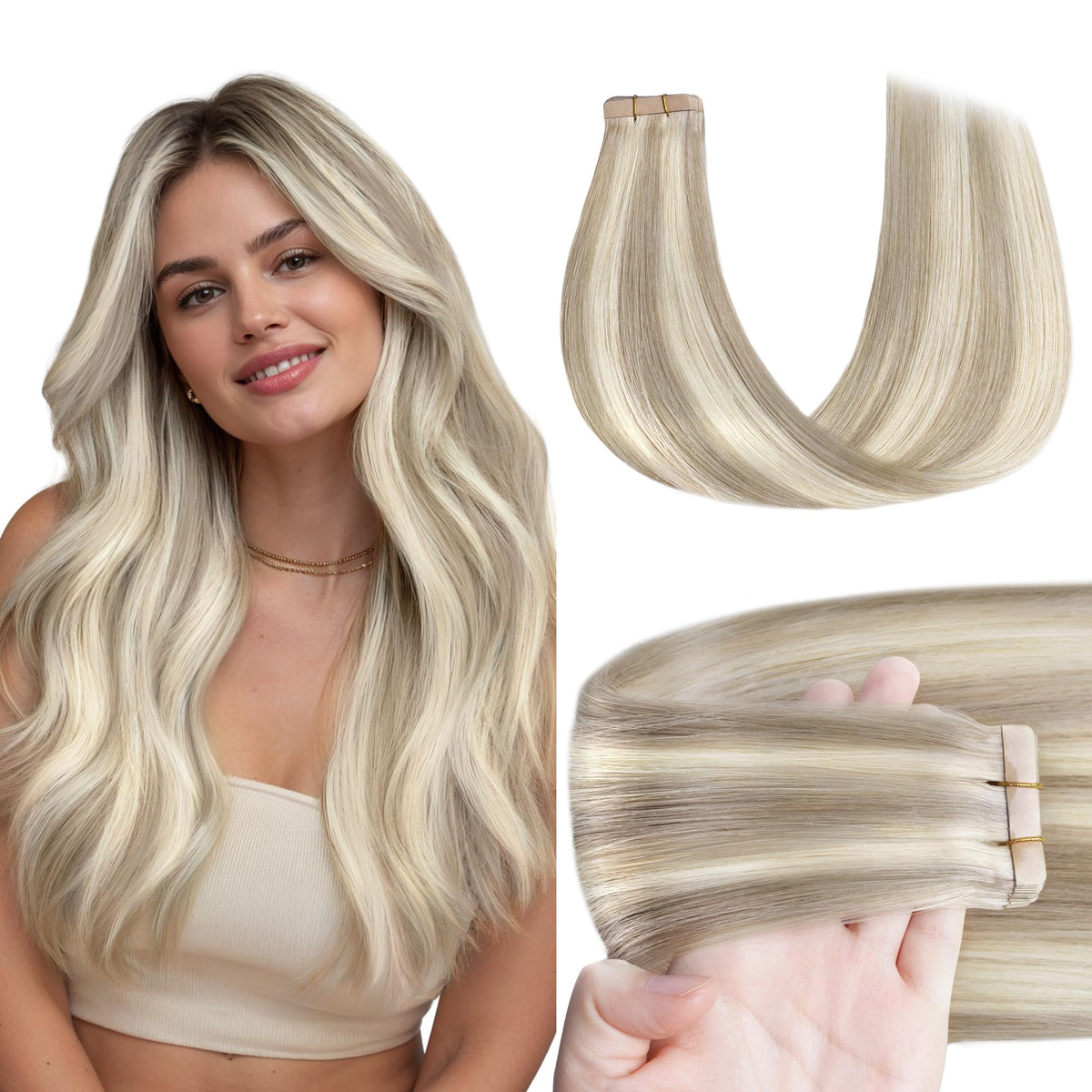 GOO GOO Tape in Hair Extensions 18F/60A Balayage front view