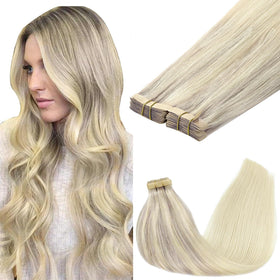 GOO GOO Tape in Hair Extensions 18inch Ash Blonde front view