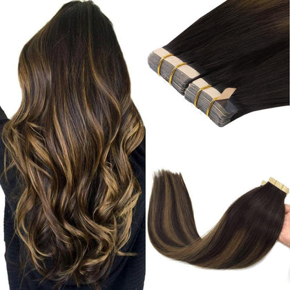 GOO GOO Tape in Hair Extensions 18inch Balayage Dark Brown front view
