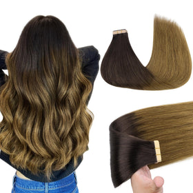 GOO GOO Tape in Hair Extensions 18inch Chocolate Dip Colour Melt front view