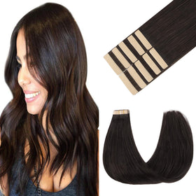 GOO GOO Tape in Hair Extensions 18inch dark brown front view