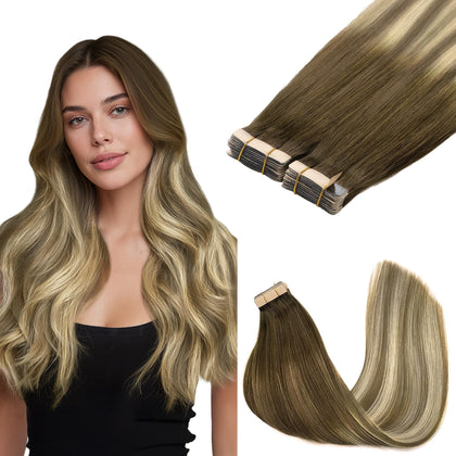 GOO GOO Tape in Hair Extensions 18inch Walnut Brown front view