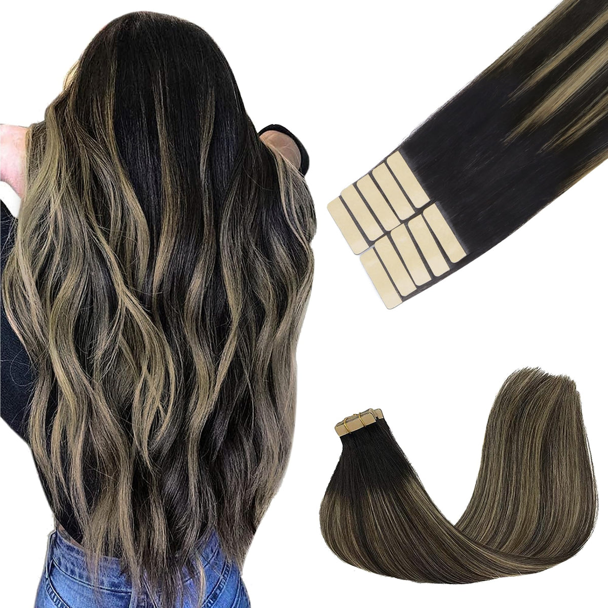 GOO GOO Tape in Hair Extensions 1B/19/1B 16inch front view