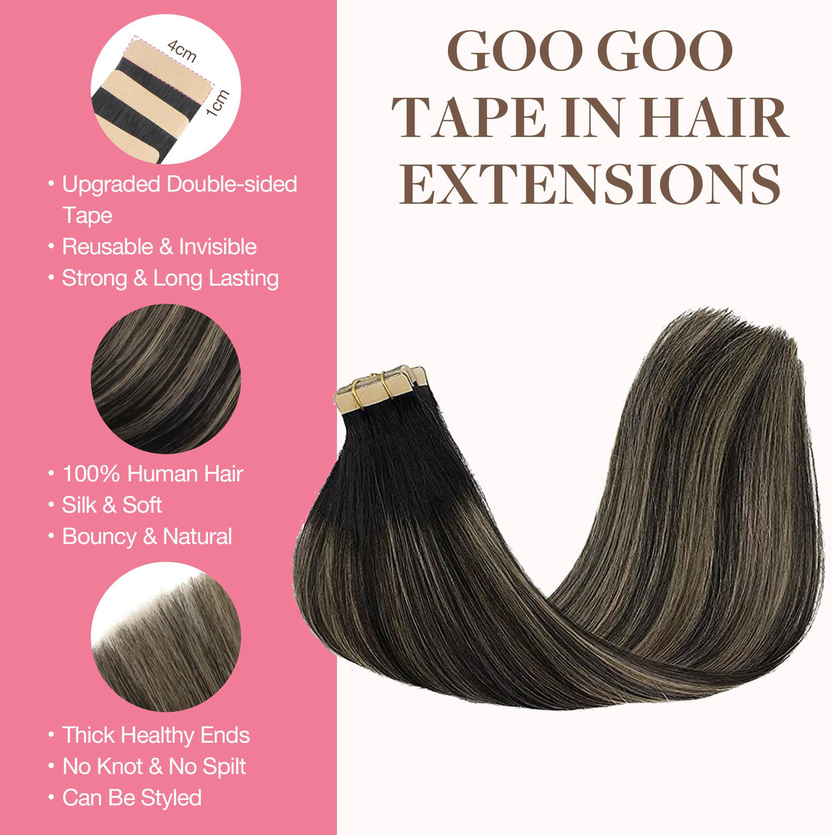 GOO GOO Tape in Hair Extensions 1B/19/1B packaging