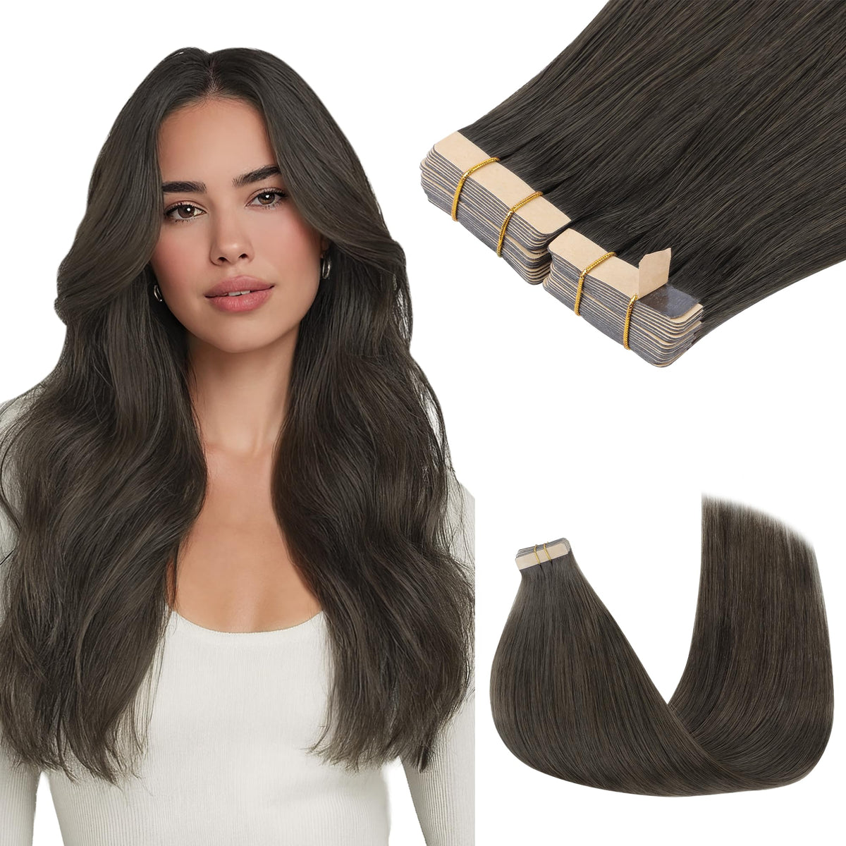 GOO GOO Tape in Hair Extensions 1C Mocha Brown front view