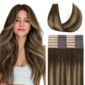 GOO GOO Tape in Hair Extensions 20 Inch 4/27/4 Balayage front view