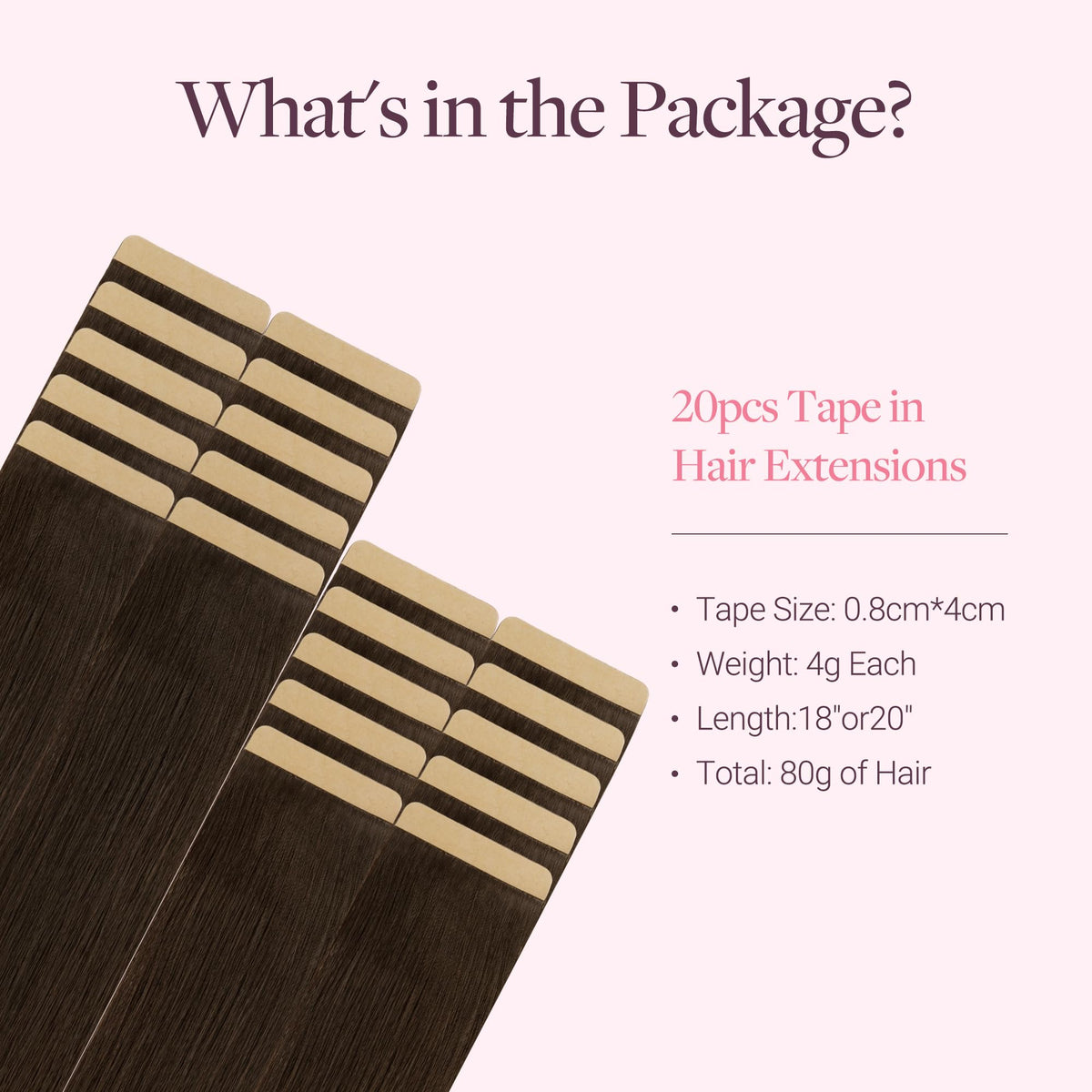 GOO GOO Tape in Hair Extensions 20 Inch Chocolate Brown close-up of tape