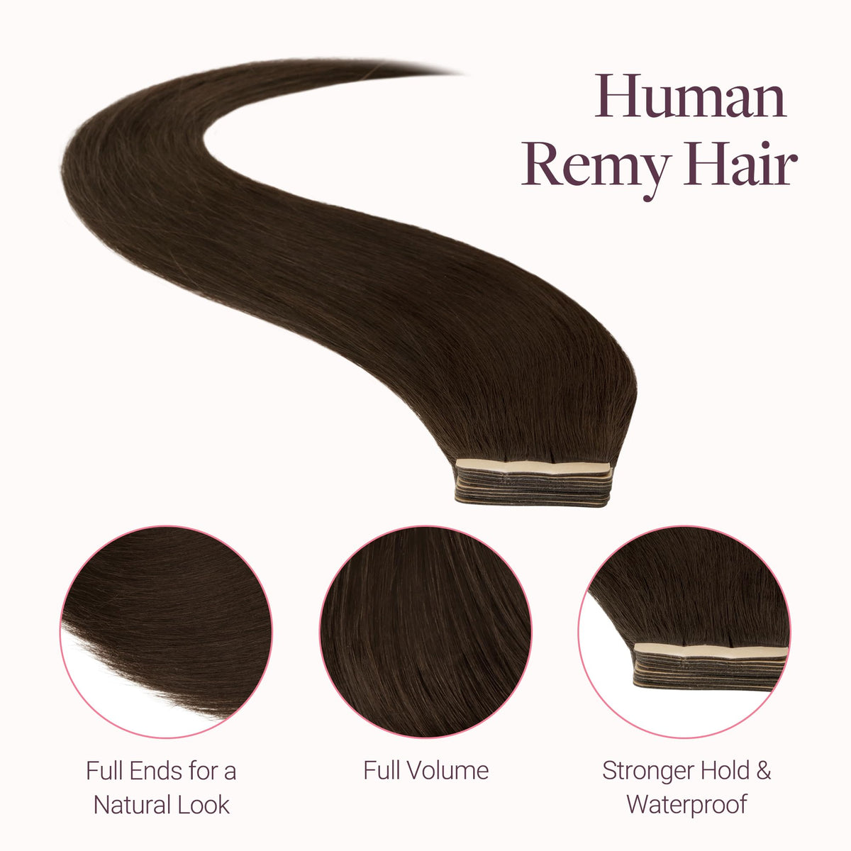 GOO GOO Tape in Hair Extensions 20 Inch Chocolate Brown texture detail