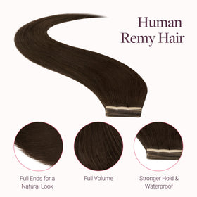 GOO GOO Tape in Hair Extensions 20 Inch Chocolate Brown texture detail