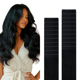 GOO GOO Tape in Hair Extensions 20 Inch Jet Black front view