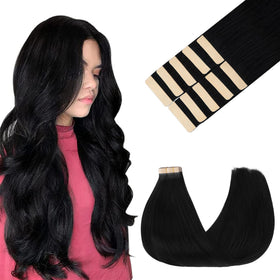 GOO GOO Tape in Hair Extensions 20 inch jet black front view