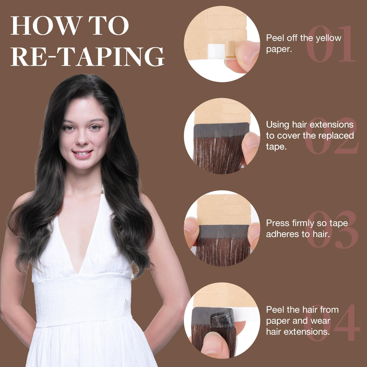 GOO GOO Tape in Hair Extensions 20 Inch Midnight Black application process