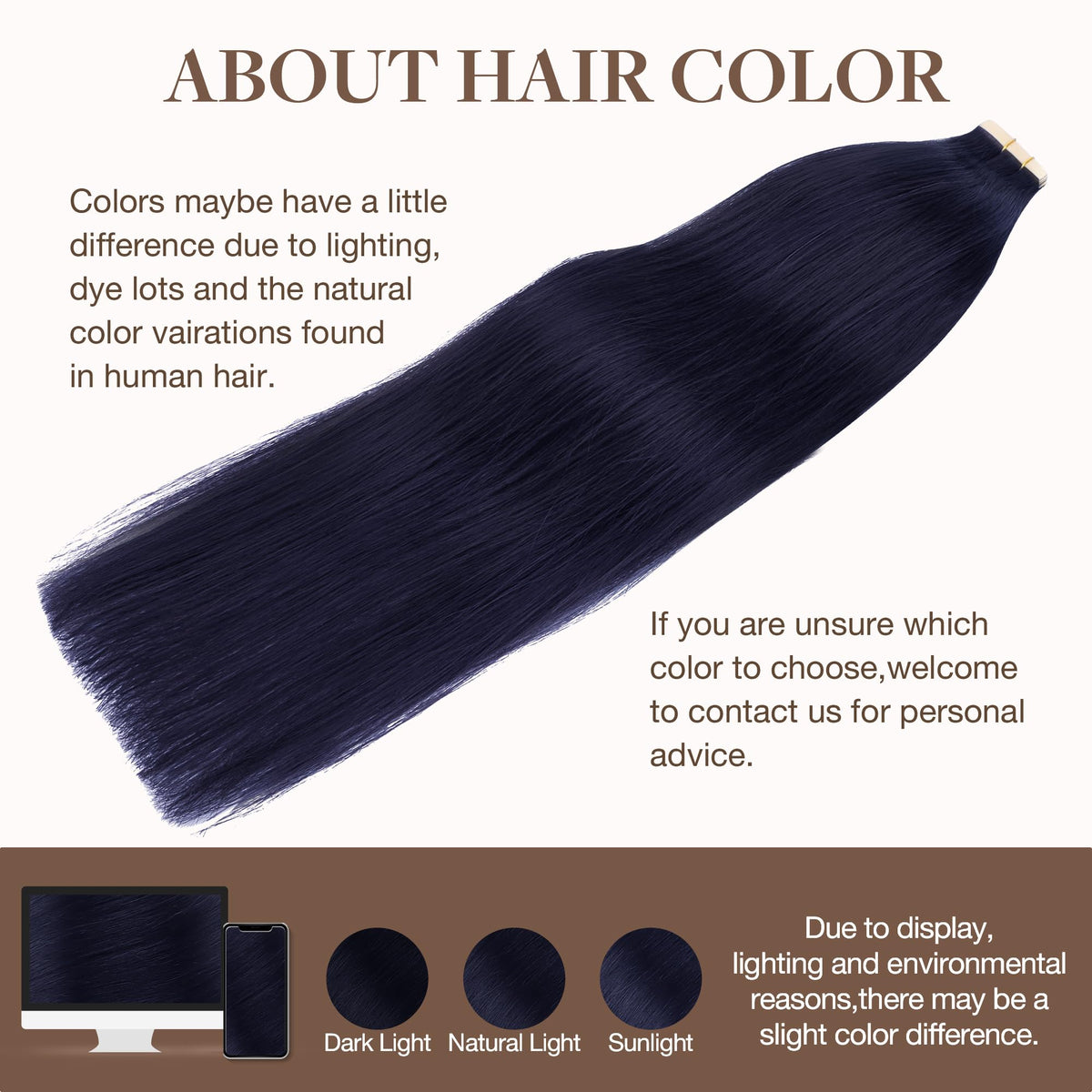 GOO GOO Tape in Hair Extensions 20 Inch Midnight Black close-up of hair