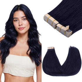 GOO GOO Tape in Hair Extensions 20 Inch Midnight Black front view