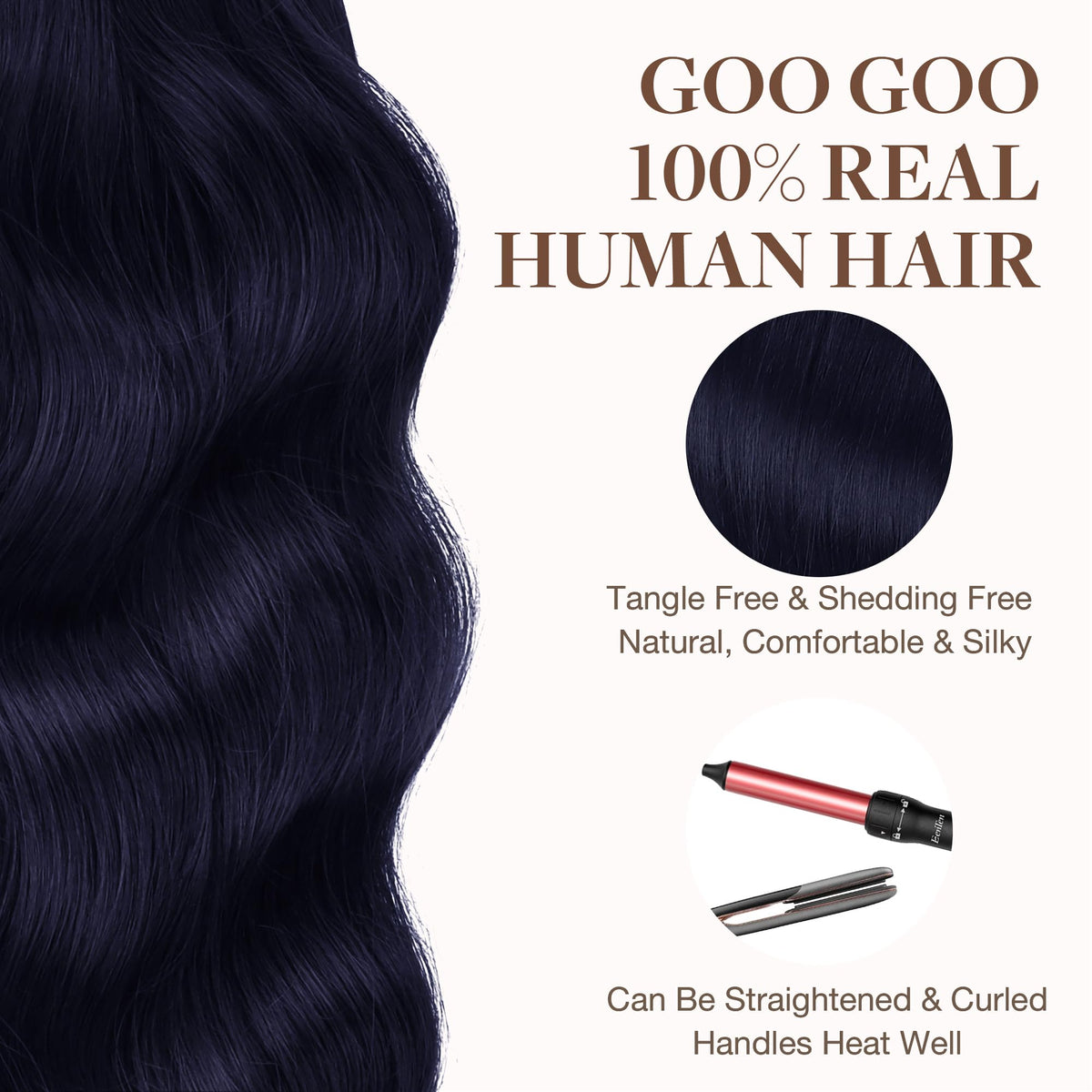 GOO GOO Tape in Hair Extensions 20 Inch Midnight Black styled hair