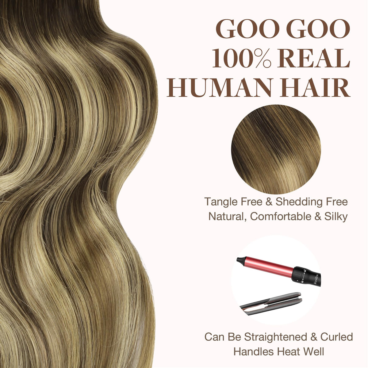 GOO GOO Tape in Hair Extensions 20 inch showcasing the volume effect