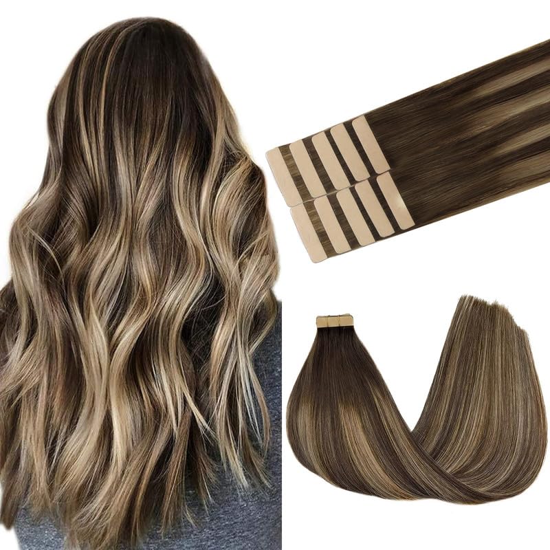 GOO GOO Tape in Hair Extensions 20inch 4/26/4 Balayage front view
