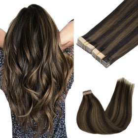 GOO GOO Tape in Hair Extensions 20inch Dark Brown Chestnut front view
