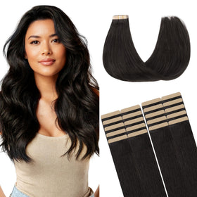GOO GOO Tape in Hair Extensions 20inch Natural Black front view