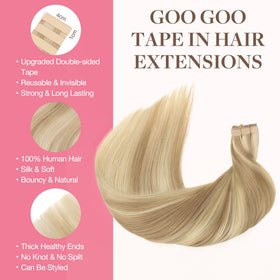 GOO GOO Tape in Hair Extensions 20inch packaging and contents