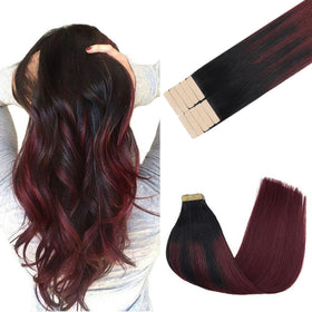 GOO GOO Tape In Hair Extensions 22 inch #1/99J Balayage front view