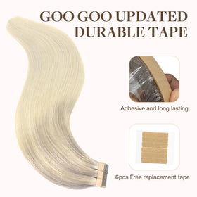 GOO GOO Tape in Hair Extensions 22 inch Ash Blonde close-up of tape