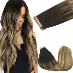 GOO GOO Tape in Hair Extensions 22 inch Balayage Brown to Blonde front view