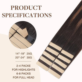 GOO GOO Tape in Hair Extensions 22 inch Balayage Dark Brown close-up of hair texture