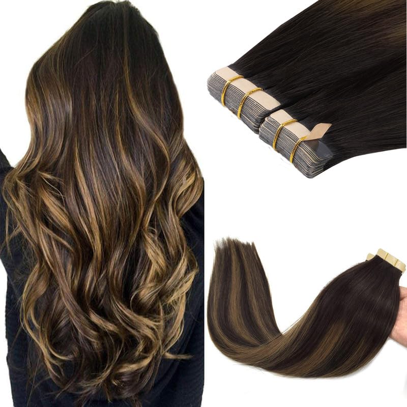 GOO GOO Tape in Hair Extensions 22 inch Balayage Dark Brown front view
