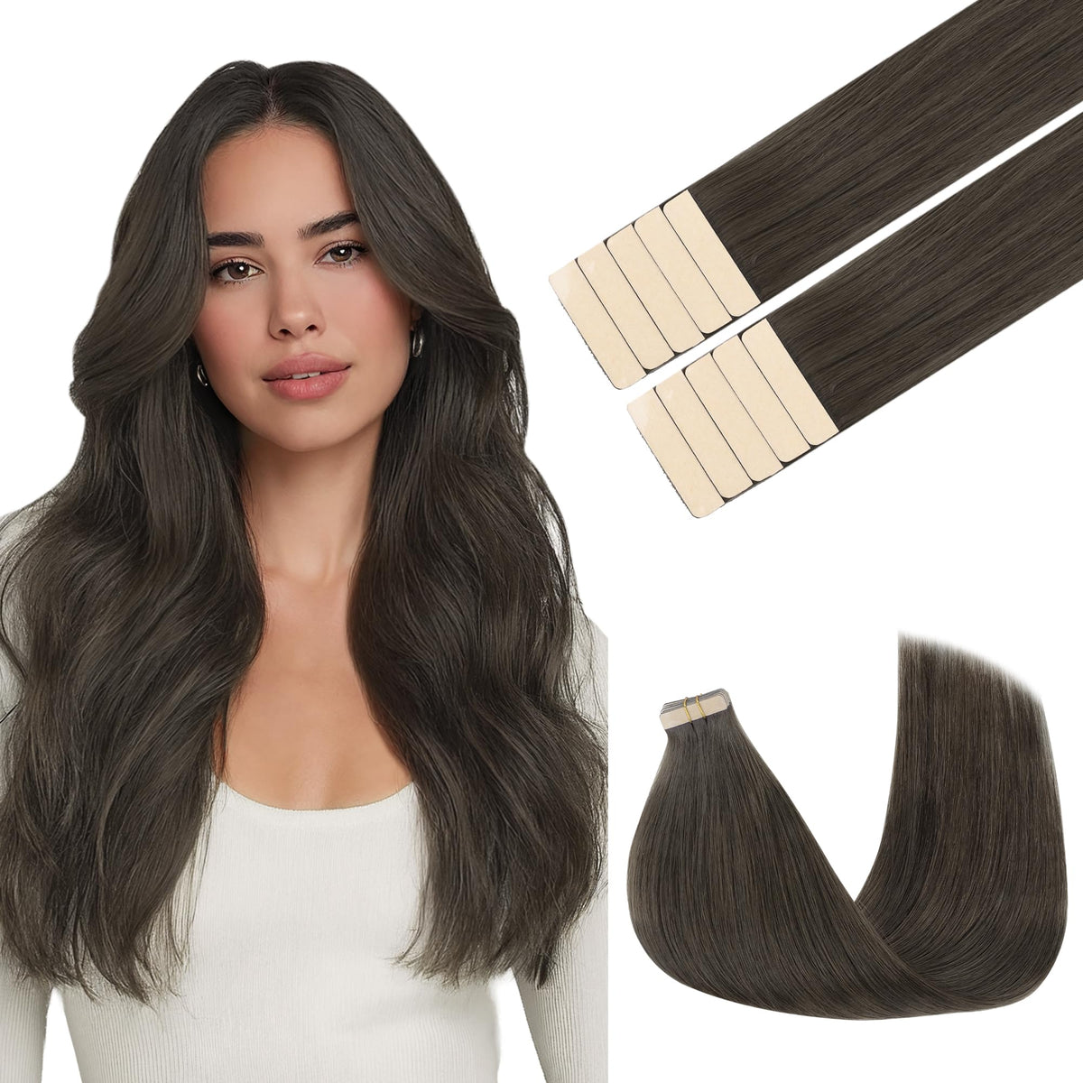 GOO GOO Tape in Hair Extensions 22 inch Mocha Brown front view