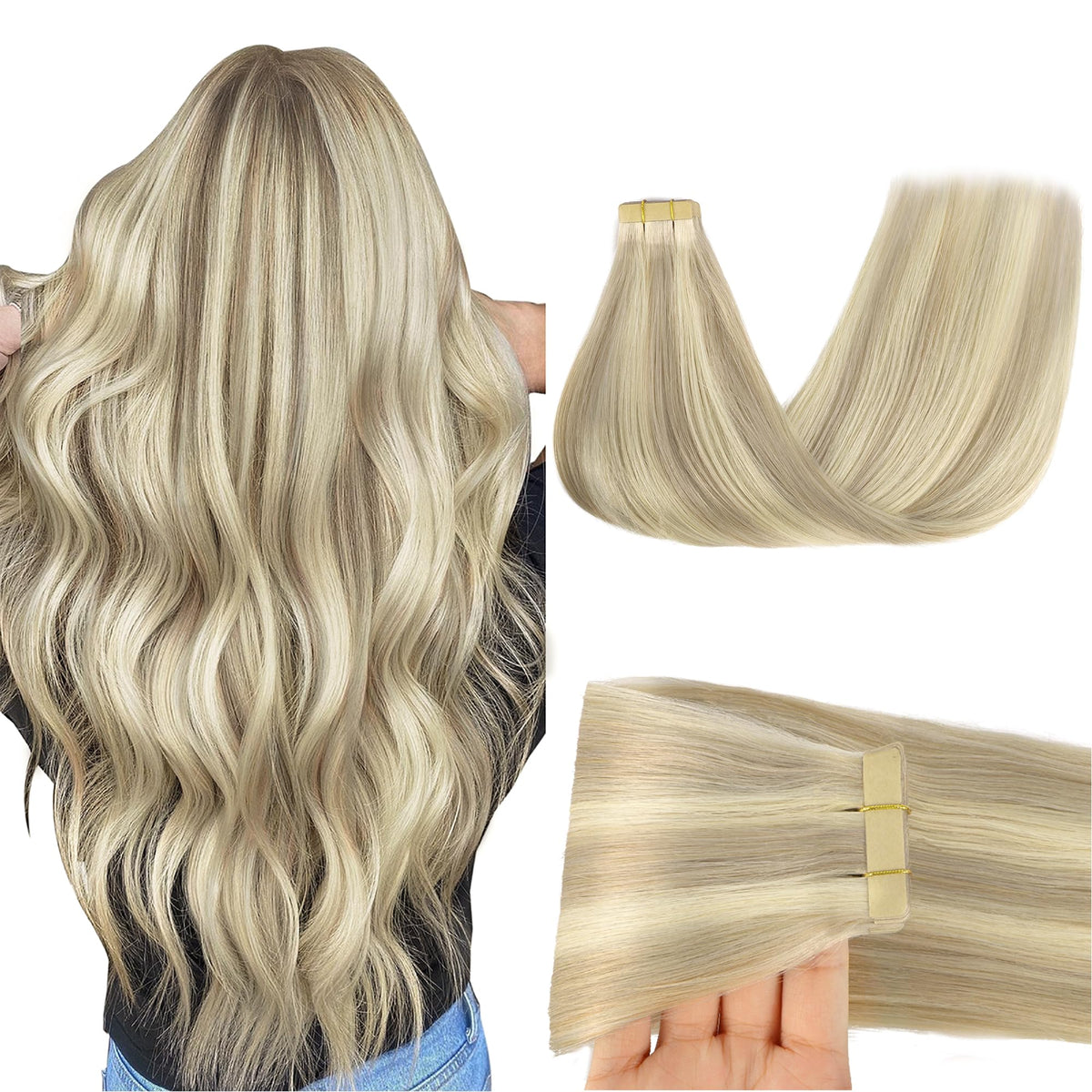 GOO GOO Tape in Hair Extensions 22inch Ash Blonde front view