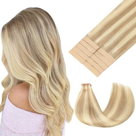 GOO GOO Tape in Hair Extensions 22inch dark blonde highlighted front view