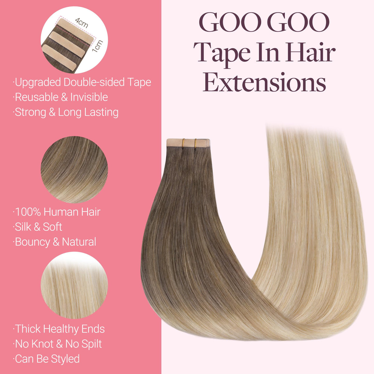 GOO GOO Tape in Hair Extensions 22inch length display