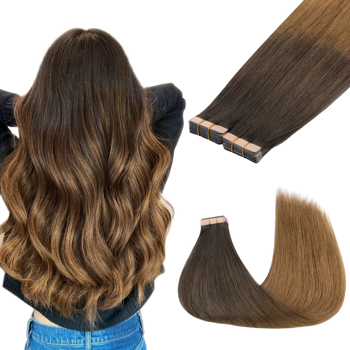 GOO GOO Tape in Hair Extensions 24 inch Chocolate Dip front view