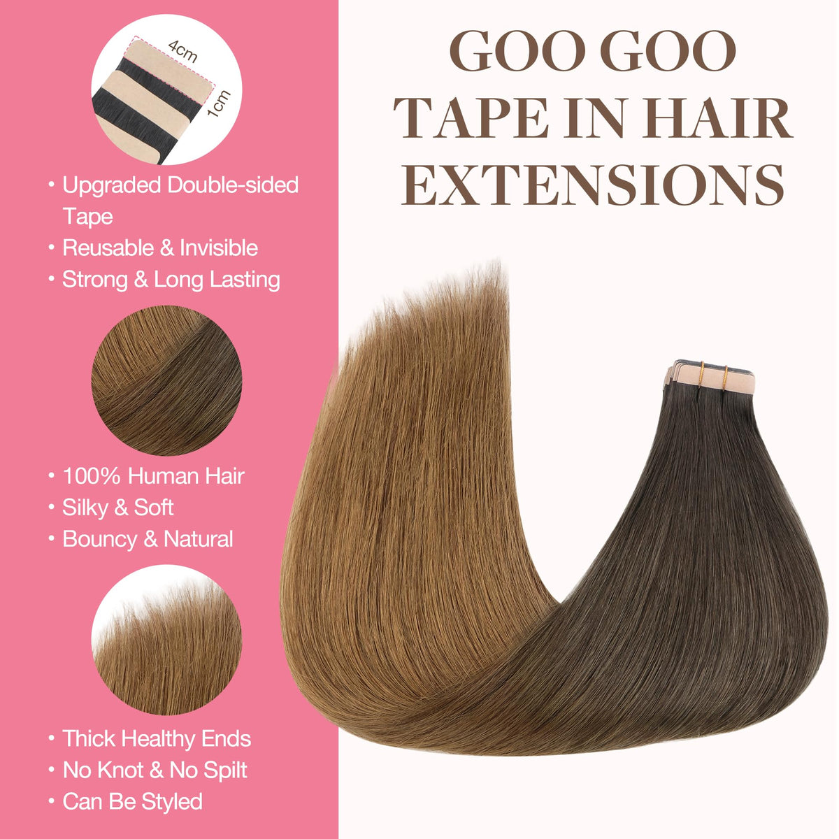 GOO GOO Tape in Hair Extensions 24 inch Chocolate Dip packaging