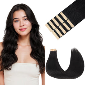 GOO GOO Tape in Hair Extensions 24 inch natural black front view